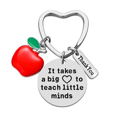 Teacher's Day Gift Heart Shape Ring Lettering Oil Dripping Apple Stainless Steel Keychain