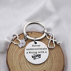 Nurse's Day Gift Never Underestimate Lettering Stainless Steel heart shape nurse cap stethoscope Keychain