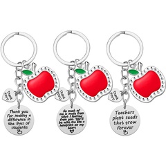 Teacher's Day Gift Lettering Dripping Oil Apple Stainless Steel Keychain