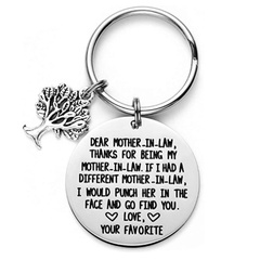 Mother's Day Gift Dear Mother Thank for Being My Mother Lettering Tree pendant Stainless Steel Keychains