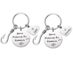 Father Grandpa Gift Gone Fishing in Heaven Lettering hook Heart shape pendant Stainless Steel Keychains