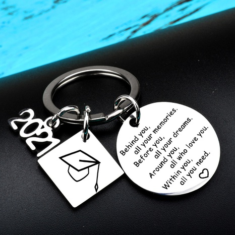 2022 Graduation Gift Graduation Season behind You of All You lettering Doctorial Hat pattern Stainless Steel Keychains Bracelets's discount tags