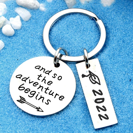And So the Adventure Begins Lettering 2022 Graduate Gift Stainless Steel Keychains's discount tags