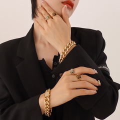fashion Style thick Cuban Chain Double Row Diamond Gold-Plated titanium steel Bracelet