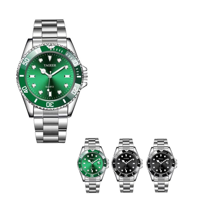 Fashion Green Alloy Steel Belt Luminous Waterproof Mens Quartz Watch