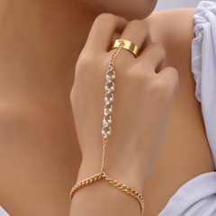 Fashion Retro Finger Pearl Rhinestone Chain Bracelet Women's Jewelry