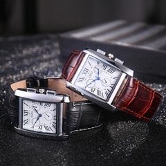 Fashion Men's Retro Simple Business Leather Belt Roman Scale Square Quartz Watch
