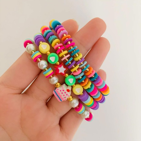 Fashion Bohemian Rainbow Bracelet Polymer Clay Imitation Pearl Bracelet Set's discount tags