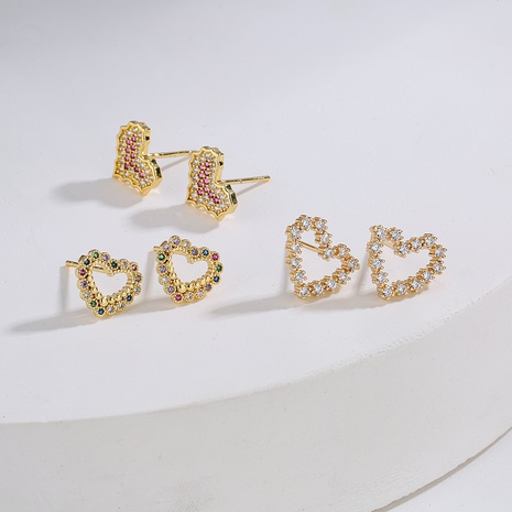 Fashion Plated 18K Gold Micro Inlaid Zircon Heart Shape Copper Ear Stud Earrings's discount tags