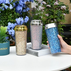 Neue Nette Kreative Doppel-Schicht Kunststoff farbe Glitter Tasse