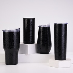 2022 New Double-Layerd Stainless Steel Insulation Black Leopard Print Vacuum Water Cup