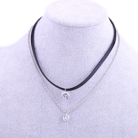 Collar de cadena de cuero de doble capa de cristal brillante ornamento de moda's discount tags