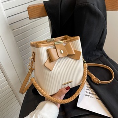 Summer New Fashion Bowknot Striped Bucket Bag Hand-Carrying Knitting Shoulder Messenger Bag