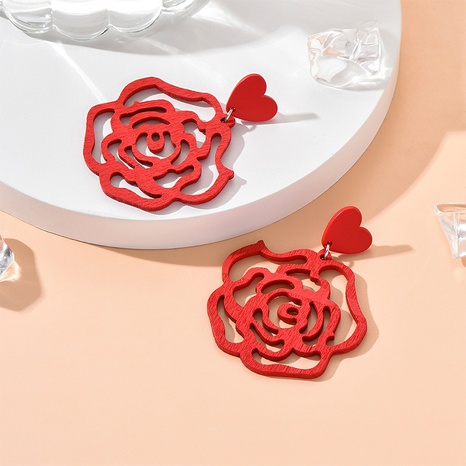 Nuevo estilo geométrico hueco flor roja pendientes colgantes's discount tags