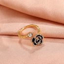Koreanischen Stil Retro Schwarz Camellia Offenen Ring frauen Mode Diamant Rose Ohrringepicture7