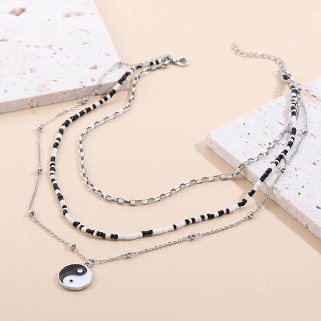 Fashion Taiji Yin Yang Fish Glass Beaded Pendant Multi-Layer Clavicle Chain Necklace's discount tags