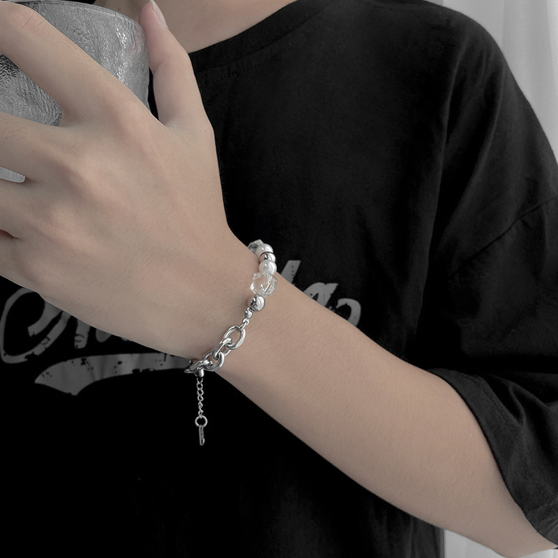 Creative Ice Cubes Crystal Stitching Bracelet Female Hip Hop Style Titanium Steel Bracelet Hand Jewelrypicture3