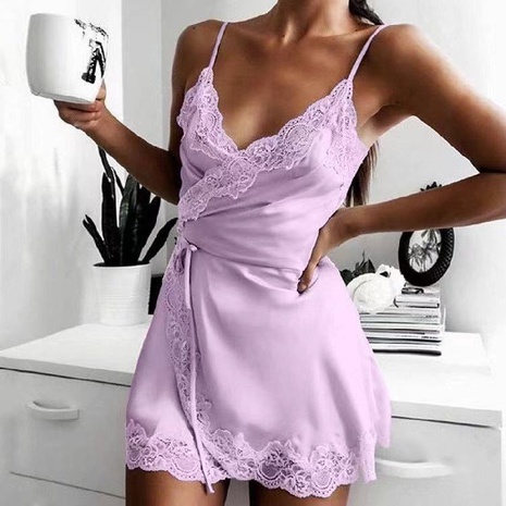 solid color V-neck Elastic Satin wrap slip Nightdress's discount tags