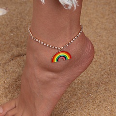 Simple style Rainbow Pendant Claw Chain inlaid rhinestone Anklet