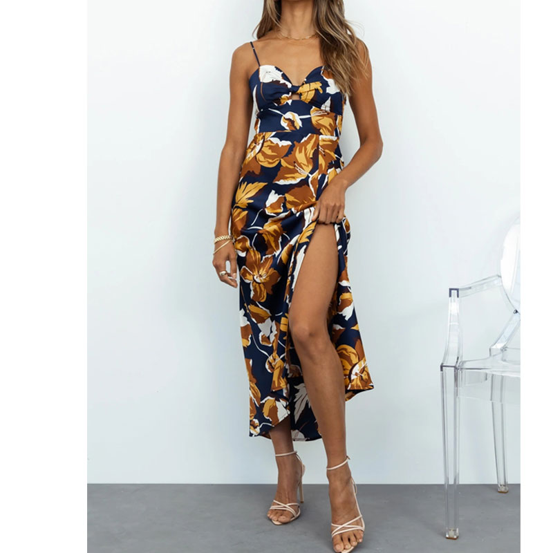 Womens Summer New Fashion Slim Sexy Floral printed Sleeveless Split Dresspicture2