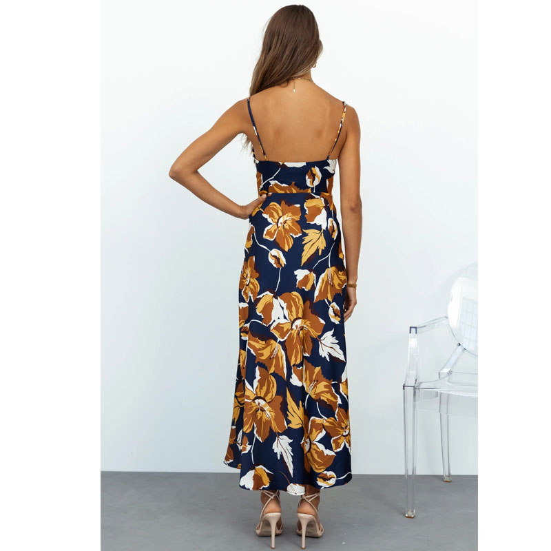 Womens Summer New Fashion Slim Sexy Floral printed Sleeveless Split Dresspicture3