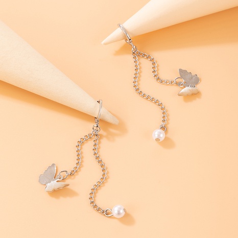 new style Butterfly Pearl Chain Geometric tassel pendant earrings's discount tags