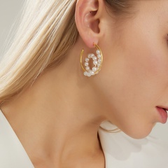 Mode Kupfer Galvani 18K Gold Geometrische C-Förmigen Perle Ohrringe