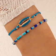 Ethnische Stil Geometrische Blau Shell Geflecht Seil Doppel Schicht Armband