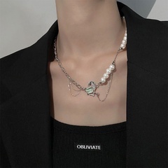 Fashion Mint Beccarite Pendant Pearl Heart Stitching Clavicle Chain Titanium Steel Necklace