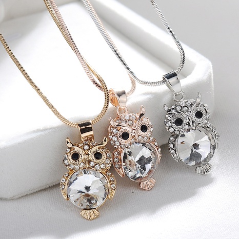 Fashion Ornament Rhinestone Inlaid Owl Pattern Alloy Necklace's discount tags
