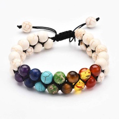 Fashion Volcanic Rock Turquoise Frosted Agate Colorful Stone Adjustable Double Woven Bracelet