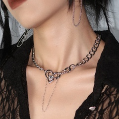 INS Sweet Cool Style Hollow Heart Rhinestone Tassel Stud Earrings Hip Hop Peach Heart Necklace