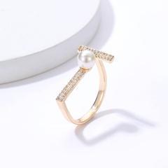 Fashion Creative Simple Inlaid Zircon Pearl T-Shaped Copper Ring