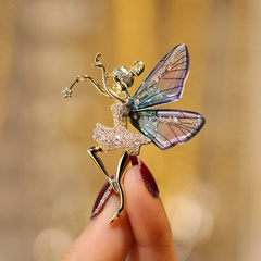 Fashion Delicate Inlaid Zircon Transparent Butterfly Angel Dancing Acrylic Brooch