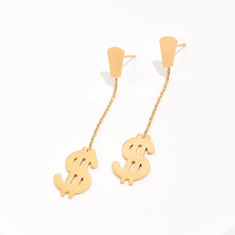 Simple Style Dollar Stainless Steel Drop Earrings Gold Plated Stainless Steel Earrings 1 Pair's discount tags