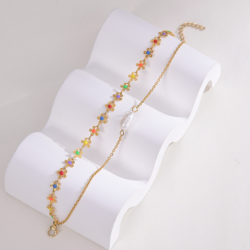 2022 New Fashion Double Layer Flower Womens Simple Pearl Alloy Braceletpicture2