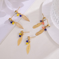 New Fashion Diamond Studded Hollow Leaf-Shaped Stainless Steel Earrings
