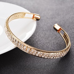 Simple Mode deux Rangées Complet Diamant Ouvert solide couleur Bracelet