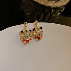 Fashion New Year Zodiac Tiger Diamond Embedded Cute Alloy Ear Studs Earrings