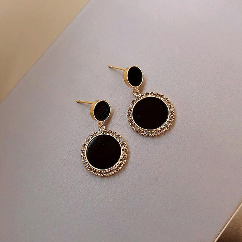 Fashion Simple Black Circle Geometric Womens  Alloy Earrings