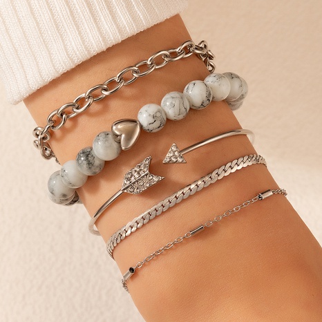 Ethnische Stil herz Perlen intarsien Diamant Pfeil Kette Armband Fünf-Stück set's discount tags