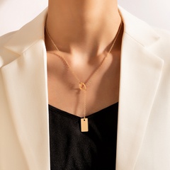 Fashion Simple Hollowed Heart Shape Single Layer Alloy Necklace Geometric Square Pendant