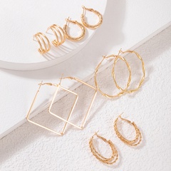 simple Alloy Twist Geometric Square circle Earrings Five-Piece set