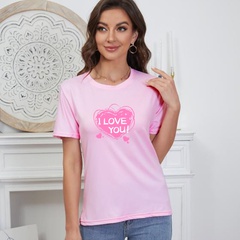Nouveau Mode D'été Lettre D'amour Imprimé Col rond Manches Courtes T-shirt Top