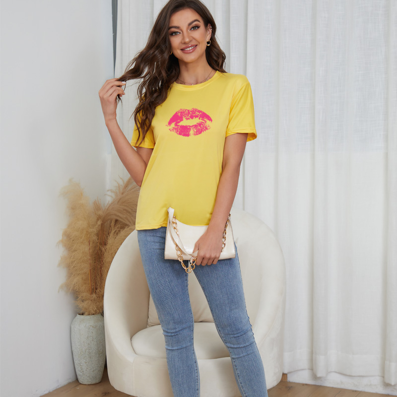 Neue Mode Sommer Lip Drucke rundhals Kurzarm Frauen Tshirtpicture2