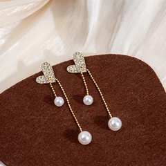 Fashion Simple Heart Pearl Long Tassel Female Alloy Earrings
