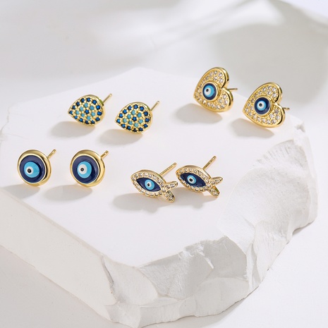 Fashion New Devil's Eye Geometric Ear Studs Copper Micro Inlay Zircon Earrings's discount tags