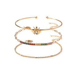 Nuevo conjunto de tres piezas de pulsera de cobre diamante colorido de apertura redonda de moda