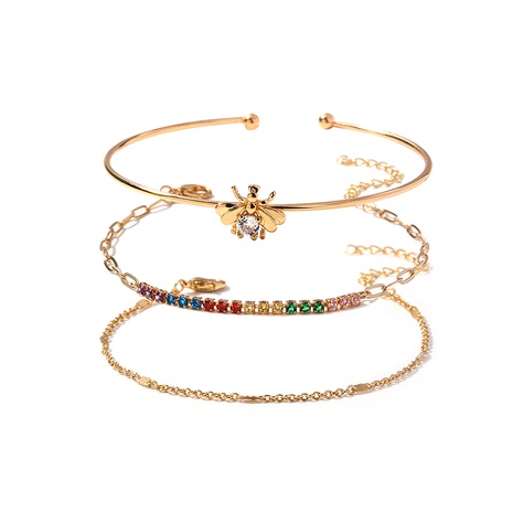 New Fashion round Opening Colorful Diamond Copper Bracelet Three-Piece Set's discount tags