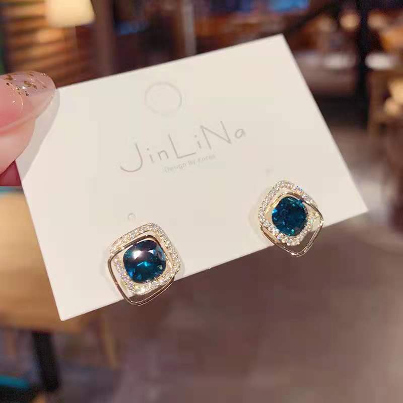 Neue Mode Einfache Kristall Intarsien Blau frauen Legierung Ohrringepicture1